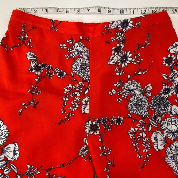 Bryn Walker Orange Red Floral Pants Set Button Down Blouse Crop Pants EUC Sz S/M - Picture 14 of 16